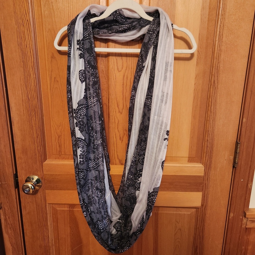 Black White Paisley Lace Infinity Scarf Lightweight Sheer Designed For Plus Size